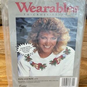 Wearables Cross Stitch, Christmas Holly‎ and Bells #60372 Golden Bee Made in USA